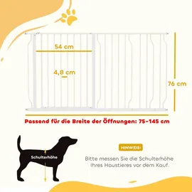 PawHut Hunde Türschutzgitter Treppenschutzgitter, 75-145 cm Hunde Türgitter Weiß - Weiß