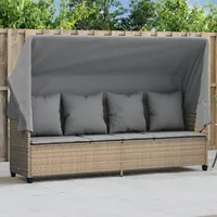 Faroom Loungebett Outdoor mit Liegefunktion,Balkonsofa 3 Sitzer mit Dach,Gartensofa Polyrattan,Gartenbett,Liegesofa,Relaxliege,Sonnenliege mit Dach Beige,Hellgrau