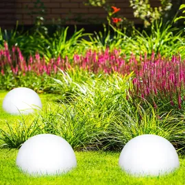 ETC Shop Solarleuchte Halbkugel Kugelleuchte Solar Außen Gartendeko Halbkugel, weiß, LED Leuchtmittel, d 20 cm, 2er Set