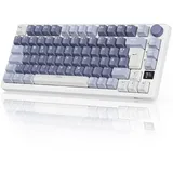 RK ROYAL KLUDGE M75 Gaming Tastatur kabellos 75% TKL Mechanische Tastatur RGB 2,4 GHz Wireless/Bluetooth/USB-C QWERTZ mit OLED-Smart-Display und Knopf Hot Swappable Roter Schalter, Lavendelviolett