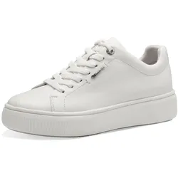 Plateausneaker TAMARIS, Damen, Gr. 37, weiß, Leder, sportlich, Schuhe, Freizeitschuh, Halbschuh, Schnürschh mit Wechselfußbett