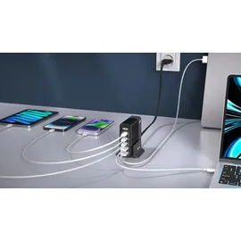 CubeNest S5D0 PD 3.1. 3*USB-C+2xUSB-A GaN-Adapter 140W Schnellladegerät USB-C-Kabel Desktop-Ladegerät - Schwarz