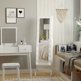 Verstellbarer Schmuckschrank Mit Spiegel Und 20 Led-leuchten, Holz, Weiß, 40 X 37 X 146 Cm