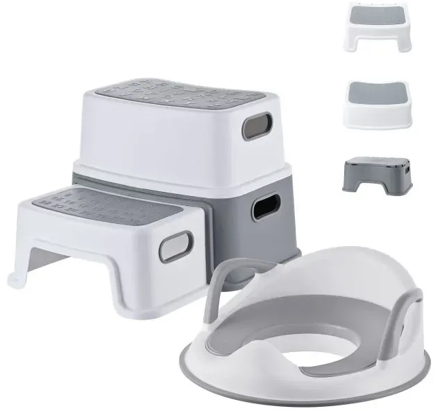 Relaxdays Kindertoilettensitz mit Tritthocker Weiß,Grau