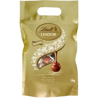 Lindt Schokolade LINDOR Mischung | 1 kg Beutel | 78 LINDOR Kugeln mit zartschmelzender Füllung in den Sorten Milch, Dark 60%, Weiß, Haselnuss | Pralinen-Geschenk | Schokoladen-Geschenk