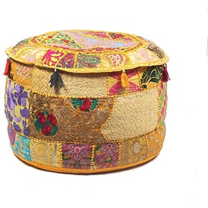 GANESHAM Boho-Sitzsack, indisches Hippie-Design, Vintage-Stil, Baumwolle, Patchwork, Boho-Stil, Handbestickt, handgefertigt, 33 cm H x 45,7 cm Durchmesser