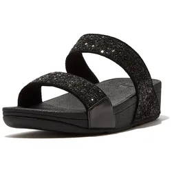 Keilpantolette FITFLOP "LULU GLITTER SLIDES", Damen, Gr. 40, schwarz glitter, Synthetik, Glitzer, modisch, Schuhe, Pool Slides, Strandschuh mit Glitter