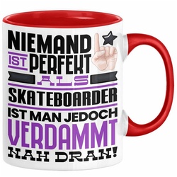 Trendation Tasse Skateboarder Geschenk Tasse Lustige Geschenkidee für Skateboarder Gebu rot