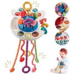 Kind Ja Greifling Montessori Sensorisches Spielzeug, Sinnesspielzeug, Fingerspiele, Kaubares sensorisches Kraken-Spielzeug mit Zugschnur für Babys blau