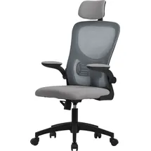 ML-Design Bürostuhl ergonomisch, Grau aus Mesh, mit Verstellbarer Kopfstütze, Armlehnen, Lendenwirbelstütze, Wippfunktion,