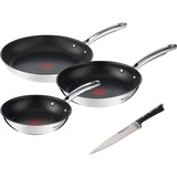 Tefal Pfannen-Set »Duetto+ Ice Force«, Edelstahl 18/10, (Set, je 1 Bratpfanne Ø 20/24/28 cm, 1 Kochmesser 20 cm), Edelstahl in Premium Qualität, Thermo-Signal, inkl. Kochmesser, grau