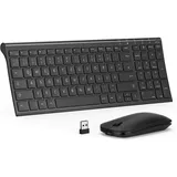 Seenda WGJP-031B Tastatur Maus Set Kabellos, Wiederaufladbare Aluminium Tastatur mit kompaktes, Ultradünne Funktastatur mit Maus für PC/Laptop/Smart TV, QWERTZ Layout (Schwarz)