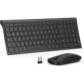 Seenda WGJP-031B Tastatur Maus Set Kabellos, Wiederaufladbare Aluminium Tastatur mit kompaktes, Ultradünne Funktastatur mit Maus für PC/Laptop/Smart TV, QWERTZ Layout (Schwarz)