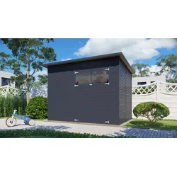 Gartenhaus BERTILO "Pent Modern 4, in verschiedenen Farben", grau (anthrazit), ohne Fußboden, ohne Dacheindeckung, Holzwerkstoff, Gartenhäuser, mit hohen Seitenwänden und einer 1,88 m hohen Doppeltür