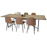 ebuy24 Padang Essgruppe Esstisch Teak und 6 Polar Esszimmerstühle PU Kunstleder braun.