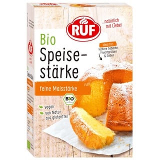 RUF Bio Speisestärke, reine Maisstärke, ideal für lockeres Gebäck, zum Binden von Soßen und Frucht-Kompott, glutenfrei und vegan