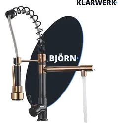 Björn | Gastronomie Rosègold Schwarz Küchenarmatur| Zwei Brausen | Edelstahl Professional Wasserhahn Küche| Doppelspülbecken Restaurant