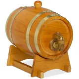 Relaxdays Whiskyfass, 1,25 l, Holz, Schnapsfass mit Bock & Zapfhahn, für Wein, Spirituosen, Deko Holzfass, Hellbraun