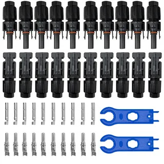 DEWIN 10 Paar Solarstecker, Solar Stecker Set IP67 Wasserdichter Männlicher/Weiblicher Photovoltaik Solarpanel-Stecker mit 2 Stück Solar Schraubenschlüssel für 2.5mm2/4mm2/6mm2 Solarkabel Solaranlage