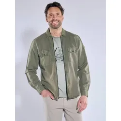 engbers Herren Overshirt in Halbleinen-Qualität grün regular uni Kent-Kragen - XL