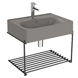 Vitra Equal Waschtisch-Set 66053 mit Waschtisch 60 cm, steingrau matt VC, mit Ablage Metall schwarz matt