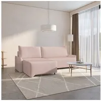 MOEBLO Ecksofa ROCKY, – Cordstoff Sofa in L-Form – Schlafsofa mit Schlaffunktion & Bettkasten – Eckcouch mit Ottomane – Polsterecke für Wohnzimmer – Sofagarnitur Eckgarnitur links oder rechts montierbar, (BxHxT):245x83x174 cm rosa