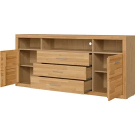 OTTO home Sideboard OTTO HOME "Ribe,180cm breit, Fronten Massivholz,7 Fächer", braun (eiche teilmassiv), B:180cm H:80cm T:35cm, Holz teilmassiv, Sideboards, Sideboard, Holz massiv, Holzwerkstoff, Metall Griffe,2Türen,3Schubladen