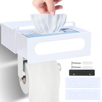 SUNZOS Toilettenpapierhalter Ohne Bohren,Toilettenpapierhalter mit Feuchttücherbox,Klopapierhalter mit Ablage,Selbstklebend or Bohren (weiß)
