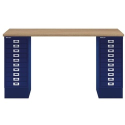 Bisley Schreibtisch »MultiRange« eichefarbene Platte 20 Schubladen blau, 140x74x60 cm