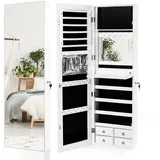 Schmuckschrank mit Spiegel LED Beleuchtung Wandmontage Türhänger Weiß 120 cm