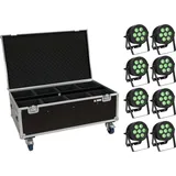 Eurolite Set 8x LED IP PAR 7x8W QCL Spot + Case mit Rollen