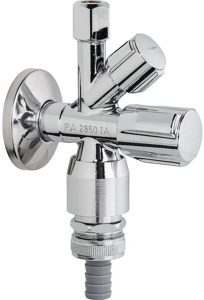 Kombi-Eckventil COMFORT DN 15 (1/2'') (Ausführung: SCHELL Kombi-Eckventil COMFORT Comfort-Griff+Fettk.oberteil+RV+RB+ ASAG Anschl.G1/2'' AG/DN 15 chrom)
