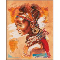Lanarte Zählmusterpackung Afrikanische Frau Kreuzstich, Baumwolle, Mehrfarbig, 39.0 x 49.0 x 0.30 cm