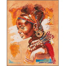 Lanarte Zählmusterpackung Afrikanische Frau Kreuzstich, Baumwolle, Mehrfarbig, 39.0 x 49.0 x 0.30 cm