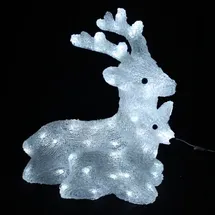 Lex LED Weihnachtsfigur Acryl Hirsch mit Baby Figur beleuchtet Weihnachtsdeko 60LEDs