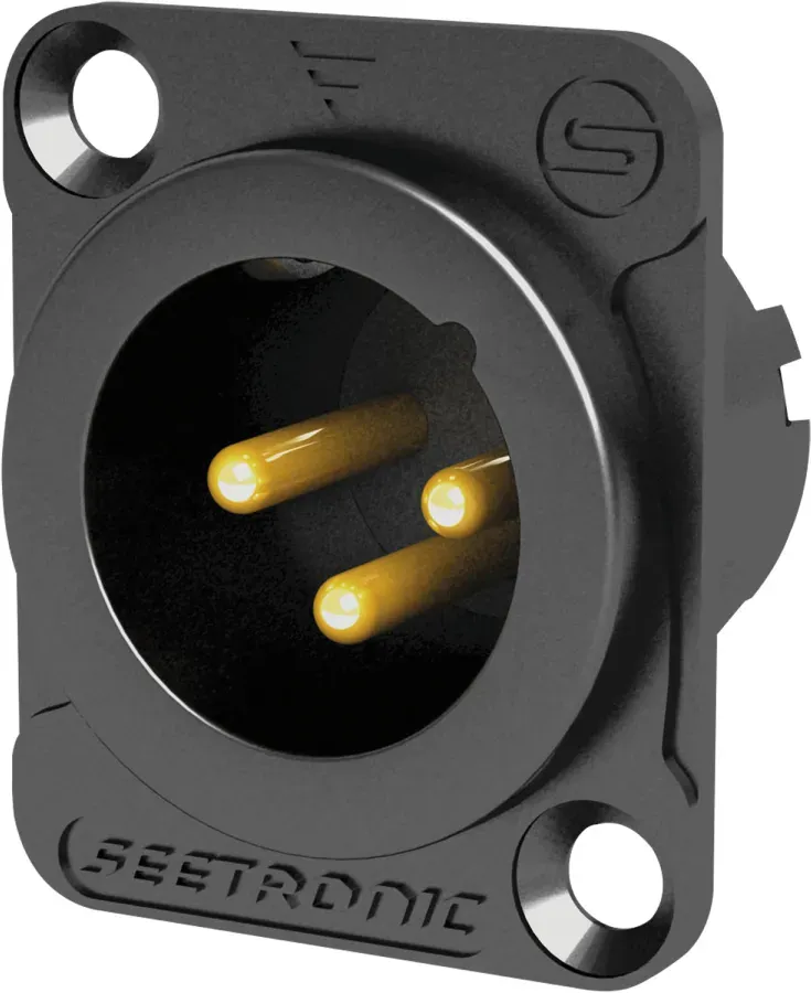 Seetronic XLR 3P Chassis - male Goldkontakte - schwarzes Gehäuse