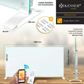 Kesser KESSER® Infrarotheizung Glaskonvektor Glasheizung Energiesparend 2in1 Standgerät & Wandmontage Elektroheizung mit Erkennung Offener Fenster + Fernbedienung & App-Steuerung Thermostat Heizpaneel