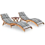 vidaXL Sonnenliegen 2 Stk. 184 x 55 x 64 cm mit Tisch und Auflagen Massivholz Akazie