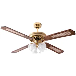 Deckenventilator Deckenlampe mit Ventilator Wohnzimmer Raumkühler Lüfter mit Glasschirm, Vor-Rücklauf Zugschalter, 4x E27, D 132 cm