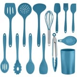 Herogo Küchenhelfer Set, 14 teiliges Silikon Kochgeschirr Küchenutensilien Set mit Utensilienhalter, Hitzebeständiger Kochutensilien Kochbesteck Küchenset, Spülmaschinenfest, Blau