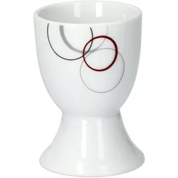 6er Set Eierbecher Palazzo 4,8cm - aus weißem Porzellan mit Dekor-Kreisen in grau und dunkelrot