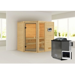 KARIBU Sauna »Jada«, inkl. Saunaofen mit externer Steuerung, für 4 Personen - beige