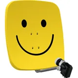 TechniSat SATMAN 65 PLUS - Satellitenschüssel für 2 Teilnehmer (65 cm Sat Spiegel mit Masthalterung und 40mm Universal-Twin-LNB) gelb mit Smiley