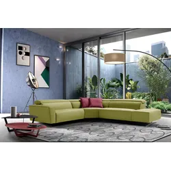 Ecksofa EGOITALIANO, grün (pistazie), B:314cm H:96cm T:284cm, Leder CAREZZA (echtes Rindsleder) ist ein Naturleder, dass die ursprünglichen Eigenschaften der Haut nicht verändert. Das Vorhandensein von verheilten Narben, Körnungsunterschiede, Falten, Adern, Unterschiede in den Farbtönen und andere Spuren, die die Natur auf diesen Fellen hinterlassen hat, sind ein Beweis für die absolute Echtheit und das Zeugnis ihres großen Wertes., Sofas, mit Relaxfunktion und verstellbaren Kopfteilelementen