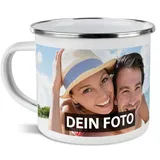 PR Print Royal Tasse mit Foto und Text selbst gestalten - Wunschtext, Wunschfoto, Geburtstag, Weihnachten - Emaille Rand Silber, 300 ml I Personalisiert