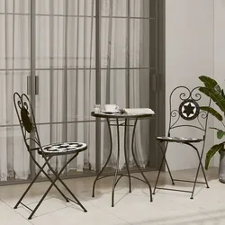 Mosaik-Bistro-Set Schwarz und Weiß Eisen und Keramik