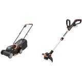 WORX WG730E Akku Rasenmäher 20V - inkl. 20V 4Ah Akku & Ladegerät - Kraftvoller Bürstenloser Motor - 30cm Schnittbreite - 3 Einstellbare Schnitthöhen (30-70mm) & WG163E.9 Akku Rasentrimmer 20V