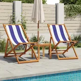 vidaXL Strandstuhl Klappbar Blau Weiß Massivholz Eukalyptus und Stoff