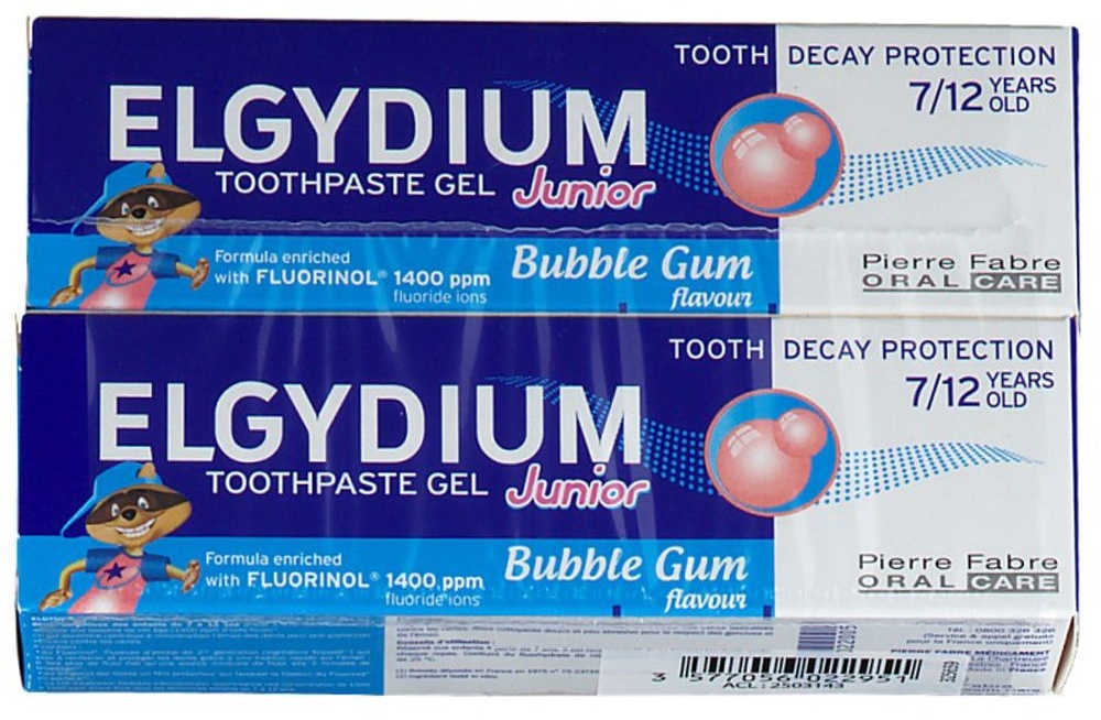 ELGYDIUM Junior Gel Dentifrice Bubble Gum 2x50 ml dentifrice(s)