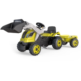 smoby - Traktor Farmer Max + Anhänger - Baggerlader für Kinder - Verstellbarer Sitz - Lenkrad mit Hupe